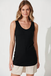 Black Cotton Blend Tank Top by Veda